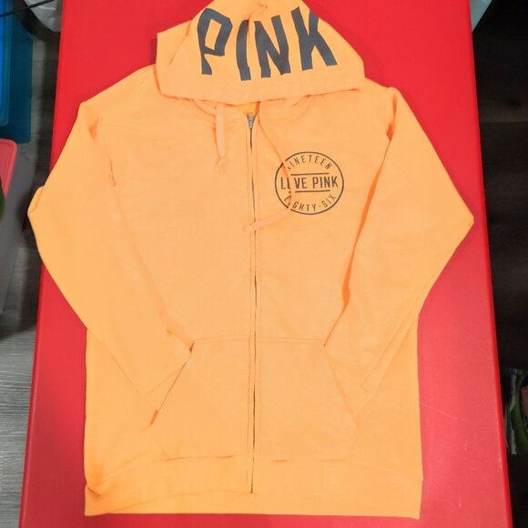Pink by Victoria's secret full zip hoodie yellow graphic design women's - Picture 1 of 8